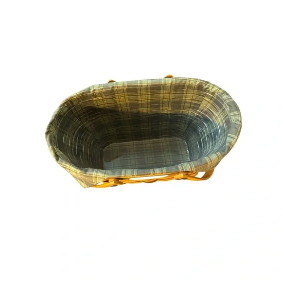 Longaberger Green, Yellow and Brown Woven Tote with Plaid Liner - Picture 4 of 7